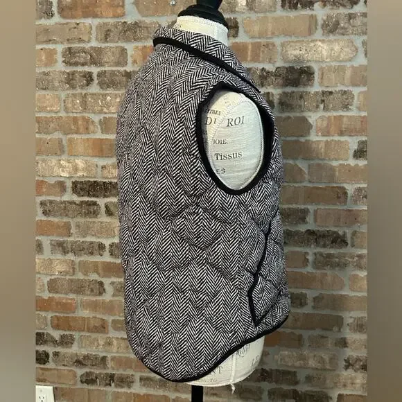 J. Crew Women's Micro Chevron gray black Full Zip Sleeveless quilted Vest fall S - Picture 5 of 11